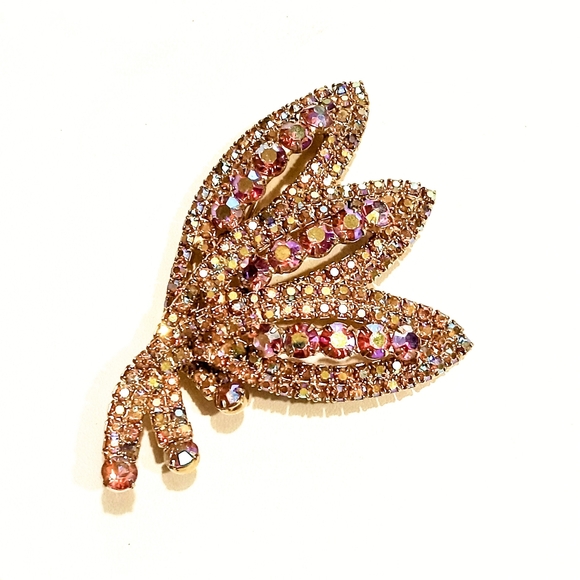 Hattie Carnegie VTG Brooch Signed Large Aurora Borealis Goldtone Rare